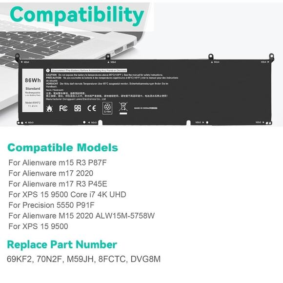 69KF2 Battery For Dell Alienware M15 M17 R3 XPS 15 9500 8FCTC 70N2F - Picture 6 of 9